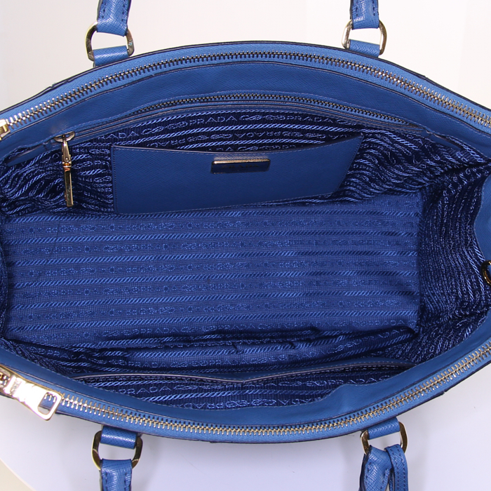 Prada Galleria large model handbag in blue and dark blue two tones leather saffiano - Detail D2