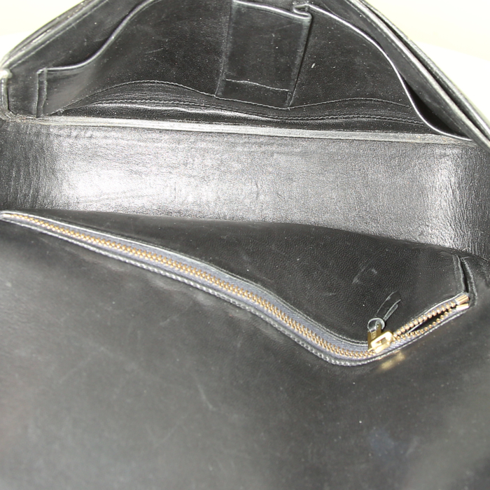 Sac porté épaule Hermès Martine en cuir box noir - Detail D2