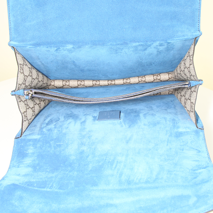 Borsa Gucci Dionysus in tela siglata beige con motivo e camoscio blu - Detail D3