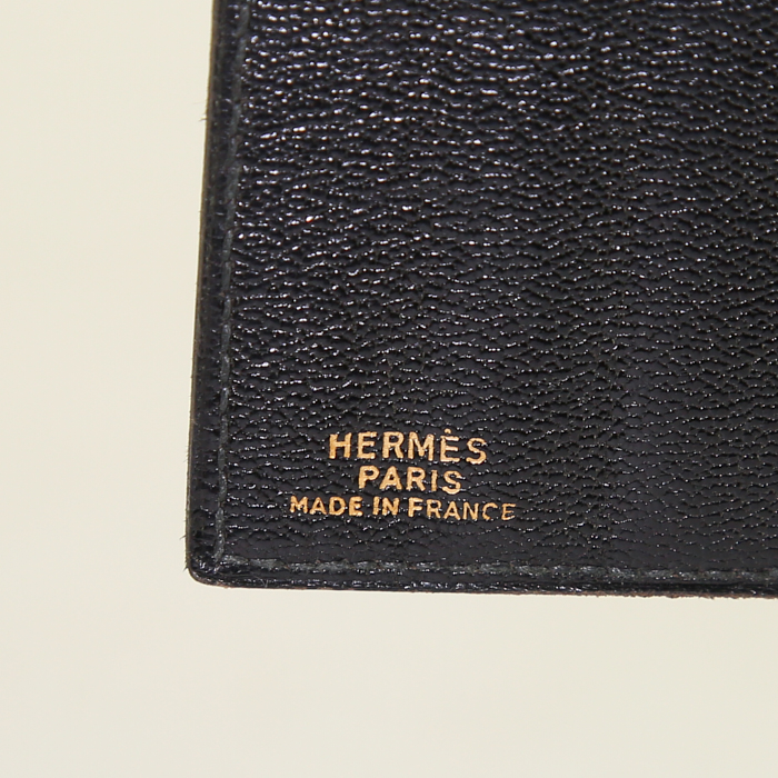 Cartera para billetes Hermès en cuero granulado negro - Detail D3