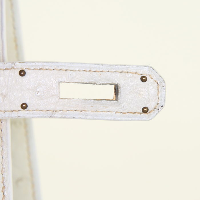 Hermes Kelly 32 cm handbag in white ostrich leather - Detail D5