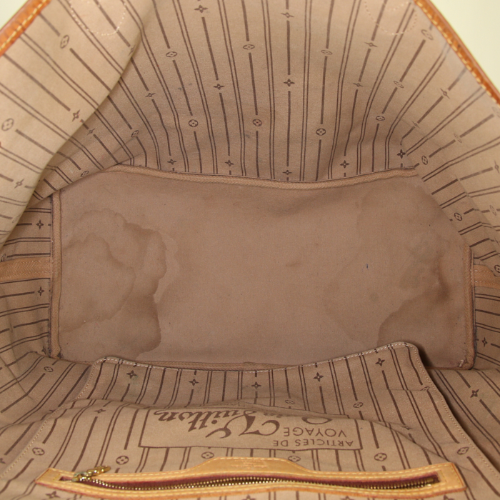 Louis Vuitton Neverfull large model shopping bag in monogram canvas and natural leather - Detail D2