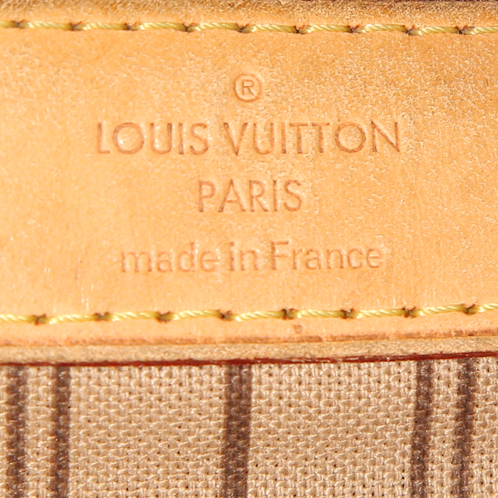 Sac cabas Louis Vuitton Neverfull grand modèle en toile monogram et cuir naturel - Detail D3