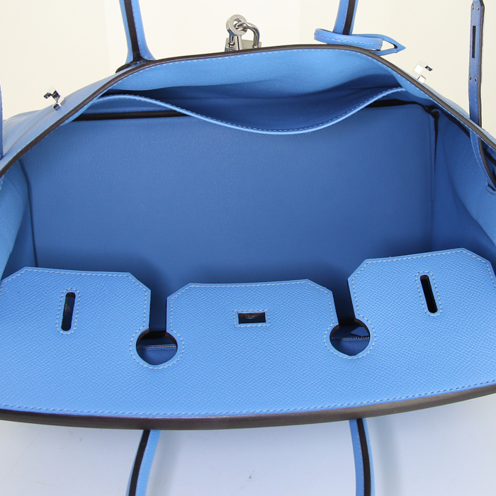 Borsa Hermes Birkin 35 cm in pelle Epsom Bleu Paradis - Detail D2