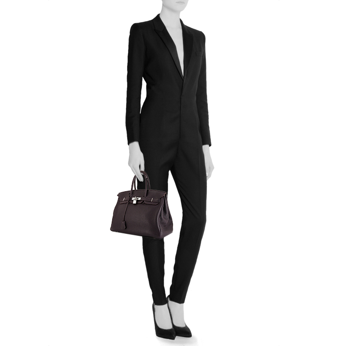 Sac à main Hermes Birkin 35 cm en cuir togo prune - Detail D1