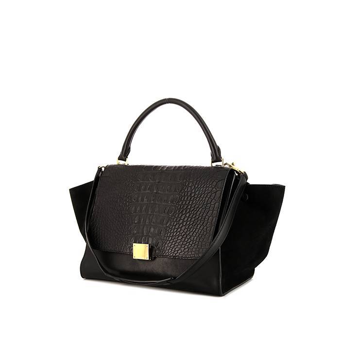 Celine Trapeze medium model handbag in black leather and black suede - 00pp