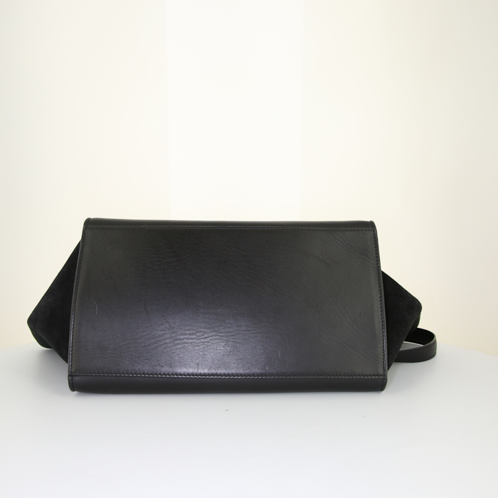 Celine Trapeze medium model handbag in black leather and black suede - Detail D5