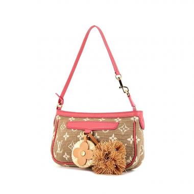 Pochette Louis Vuitton Sabbia en toile monogram beige et cuir rose