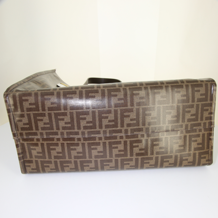 Sac cabas Fendi Zucca en toile monogram marron et cuir marron - Detail D4