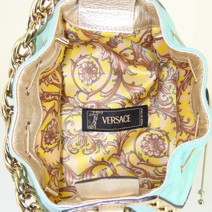 Borsa Versace in camoscio blu e pelle dorata - Detail D2