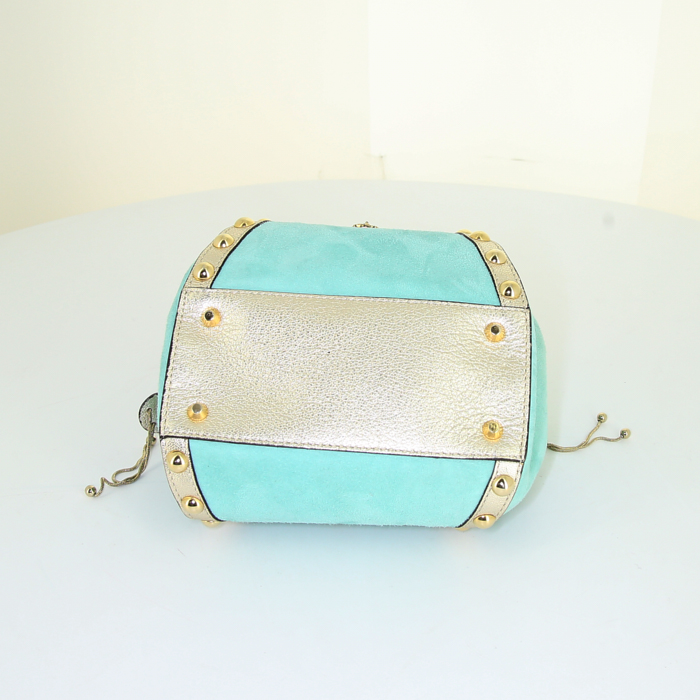 Versace bag in blue suede and gold leather - Detail D4