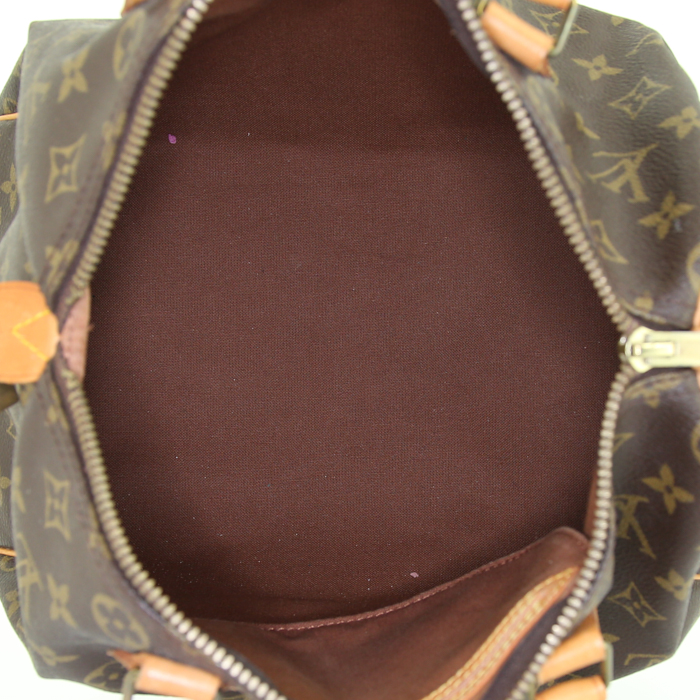 Borsa Louis Vuitton Speedy 30 in tela monogram marrone e pelle naturale - Detail D2