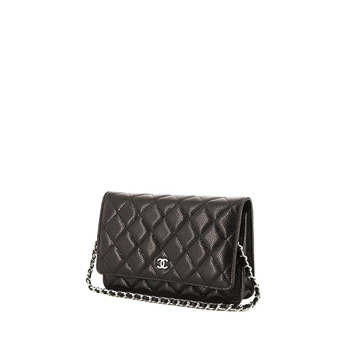Bolso bandolera Chanel Wallet on Chain en cuero granulado acolchado negro