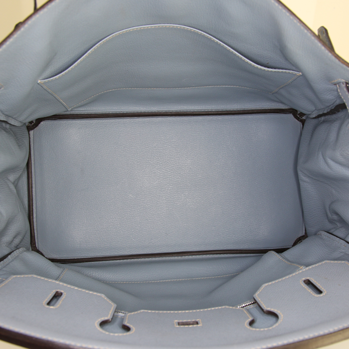Borsa Hermes Birkin 35 cm in pelle Epsom blu Celeste - Detail D2