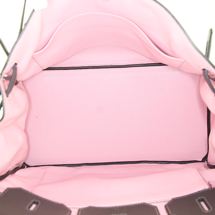 Hermes Birkin 35 cm handbag in anthracite grey togo leather and Rose Confetti leather - Detail D3