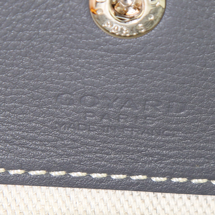 Shopping bag Goyard Saint-Louis modello medio in tela monogram cerata grigia e pelle grigia - Detail D3