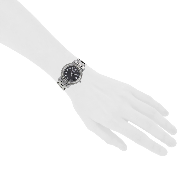 Montre Hermes Clipper en acier Ref :  CL4.210 Vers  1990 - Detail D1