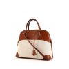 Hermes Bolide shoulder bag in gold Barenia leather and beige canvas - 00pp thumbnail