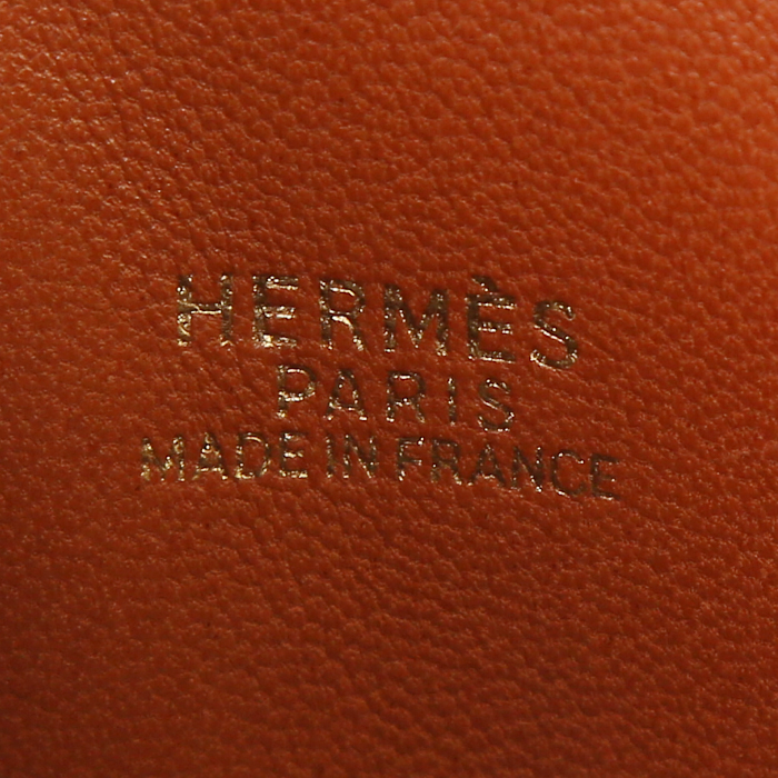 Hermes Bolide shoulder bag in gold Barenia leather and beige canvas - Detail D4