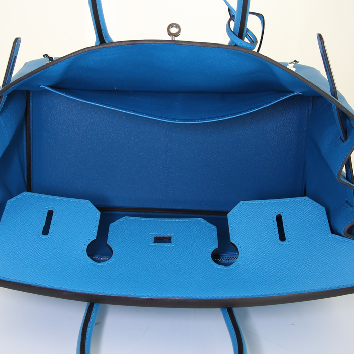 Bolso de mano Hermes Birkin 35 cm en cuero epsom azul Zanzíbar - Detail D2