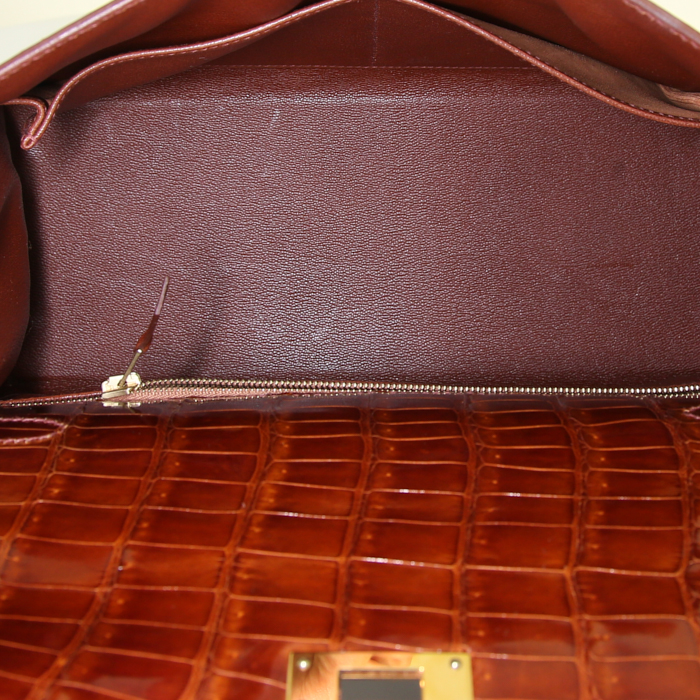 Sac à main Hermes Kelly 28 cm en crocodile niloticus cognac - Detail D3