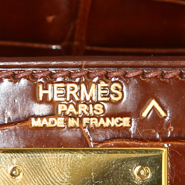 Bolso de mano Hermes Kelly 28 cm en cocodrilo niloticus color coñac - Detail D4