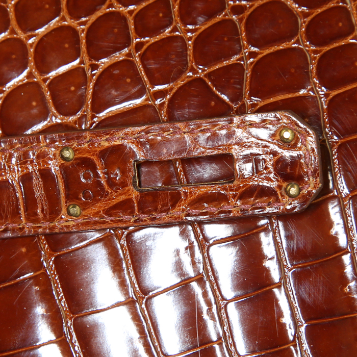 Bolso de mano Hermes Kelly 28 cm en cocodrilo niloticus color coñac - Detail D5