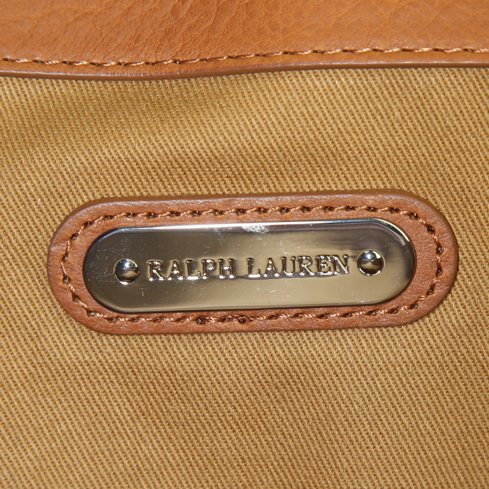 Sac à main Ralph Lauren Ricky grand modèle en toile bleue et cuir marron - Detail D4