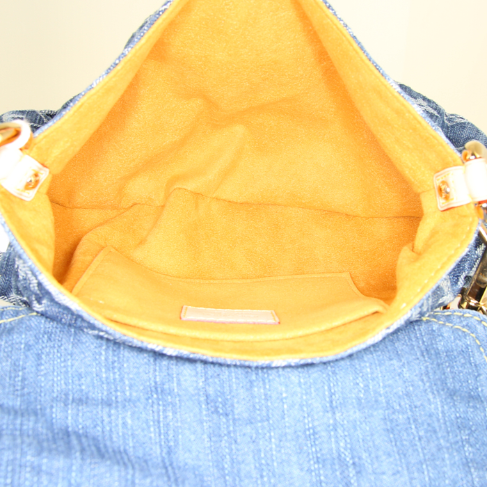 Pochette Louis Vuitton Pleaty in tela denim monogram blu e pelle naturale - Detail D2