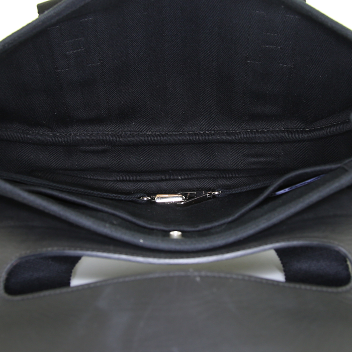 Hermès Valparaiso handbag in black leather and black canvas - Detail D2