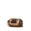 Borsa a tracolla Burberry Broguing in tela Haymarket beige e pelle marrone - 00pp thumbnail