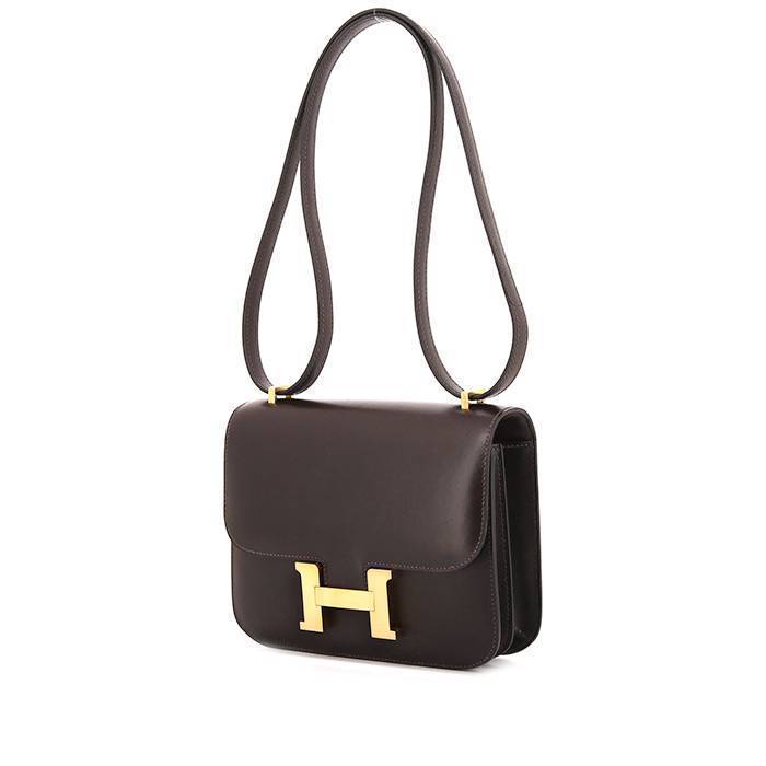 Hermes Constance mini bag worn on the shoulder or carried in the hand in chocolate brown box leather - 00pp