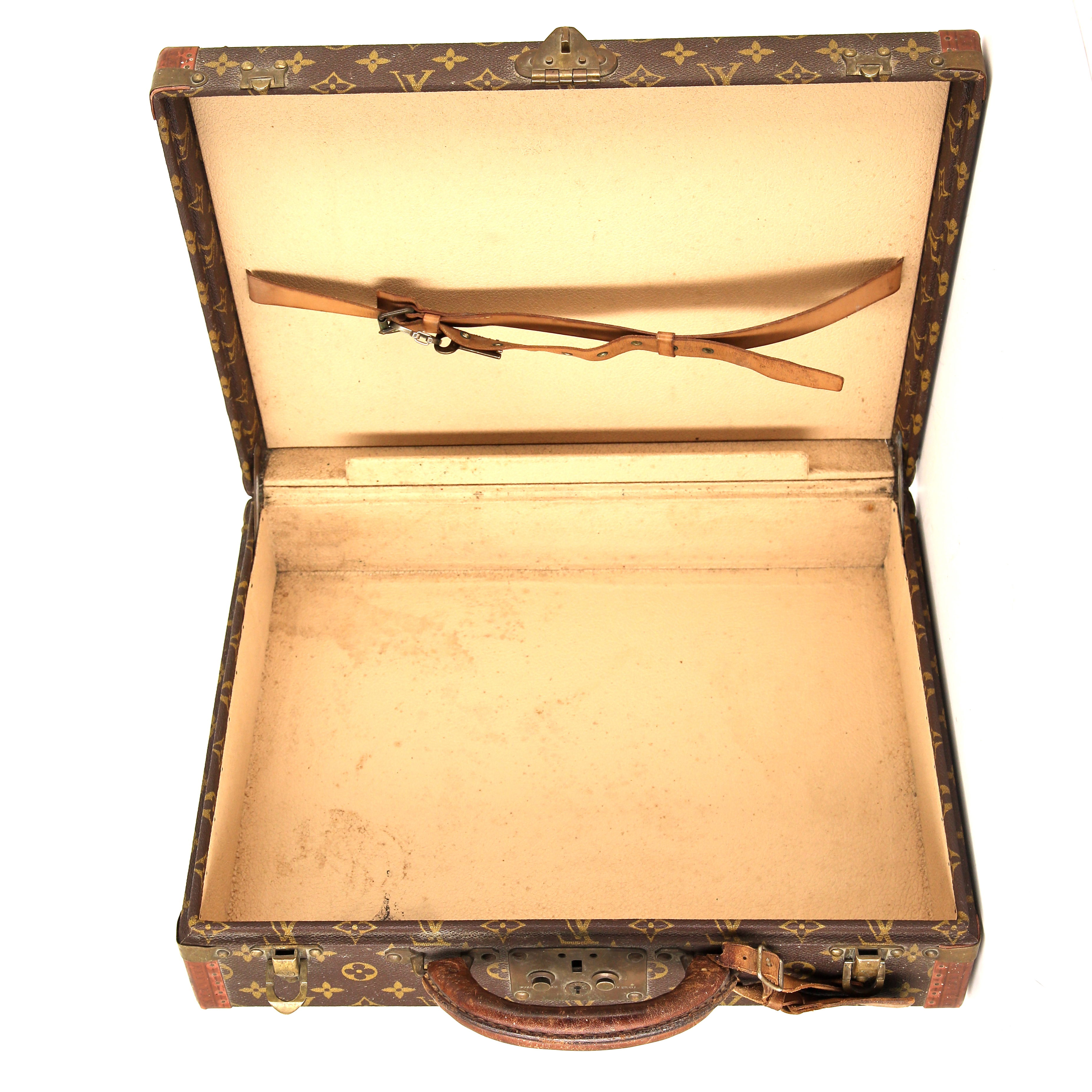 Porte-documents Louis Vuitton President en toile monogram enduite marron et cuir naturel - Detail D2