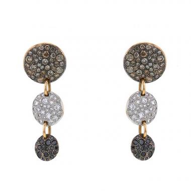 Orecchini pendenti Pomellato Sabbia modello grande in oro rosa,  diamanti bianchi e diamanti brown e diamanti neri