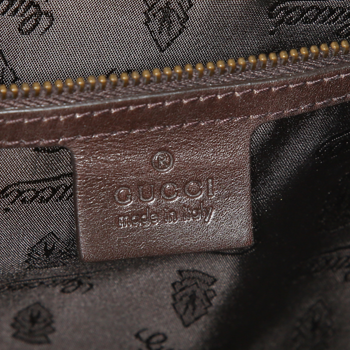 Bolso de mano Gucci Babouska en piel de pitón gris y beige y ante marrón - Detail D4