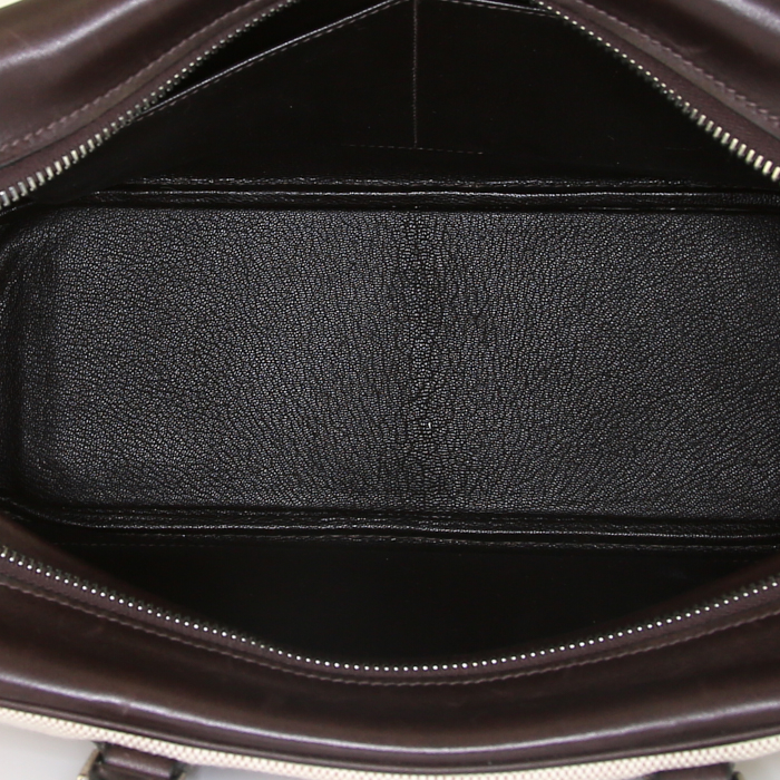 Borsa Hermes Plume in tela beige e pelle Barenia marrone - Detail D2