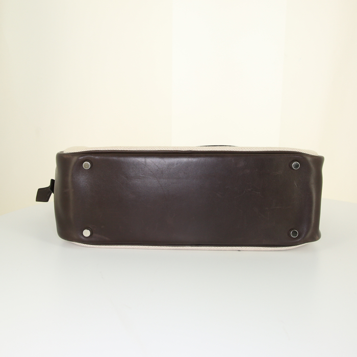 Borsa Hermes Plume in tela beige e pelle Barenia marrone - Detail D4