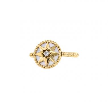 Anello Dior Rose des vents in oro giallo,  madreperla bianca e diamante
