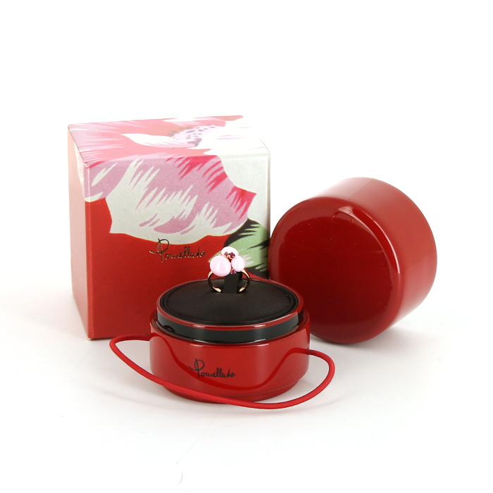 Sortija Pomellato Capri en oro rosa, cerámica rosa y zafiros rosas - Detail D2