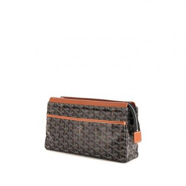 Goyard Jouvence pouch in black Goyard canvas and brown leather