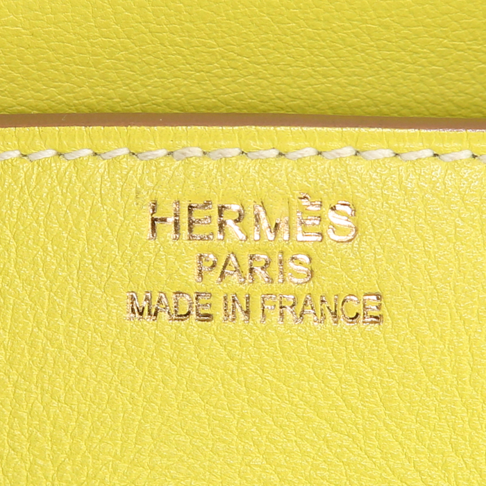 Sac à main Hermes Birkin 35 cm en cuir Swift jaune Lime - Detail D3