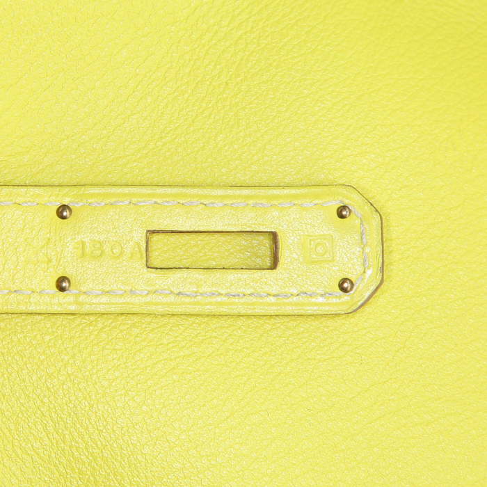 Hermes Birkin 35 cm handbag in yellow Lime Swift leather - Detail D4