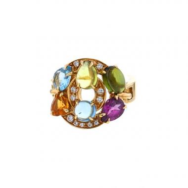 Sortija semiarticulada Bulgari Astrale en oro amarillo,  diamantes y piedras de colores