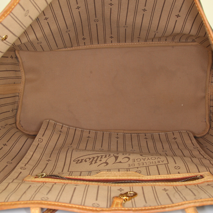 Shopping bag Louis Vuitton Neverfull modello grande in tela monogram marrone e pelle naturale - Detail D2