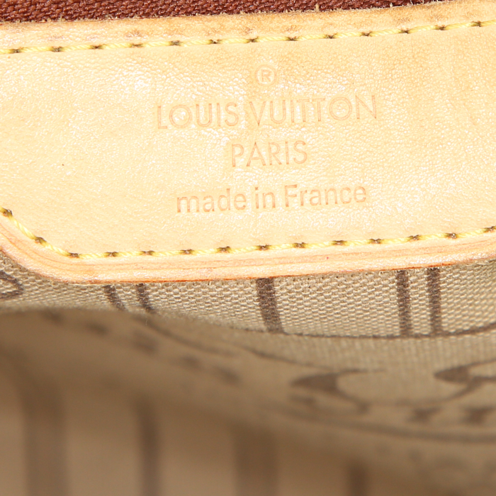 Bolso Cabás Louis Vuitton Neverfull modelo grande en lona Monogram marrón y cuero natural - Detail D3