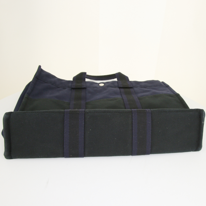Shopping bag Hermes Toto Bag - Shop Bag in tela blu e nera - Detail D4