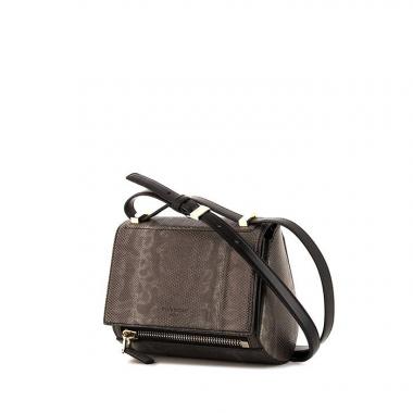 Bolso bandolera Givenchy Pandora modelo pequeño en piel de lagarto gris y cuero negro