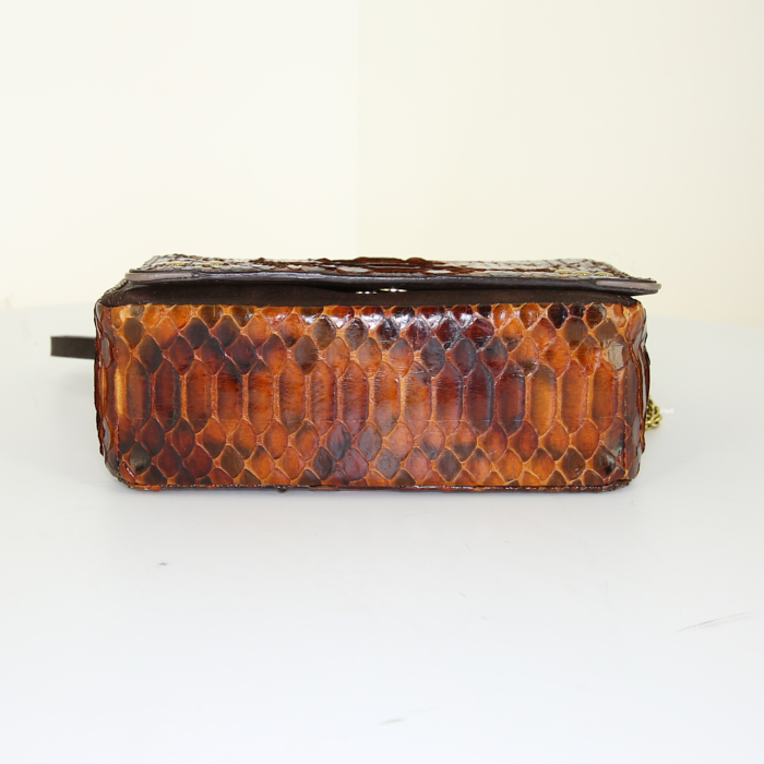 Bolso bandolera Jerome Dreyfuss Eliot mini en piel de pitón marrón - Detail D4