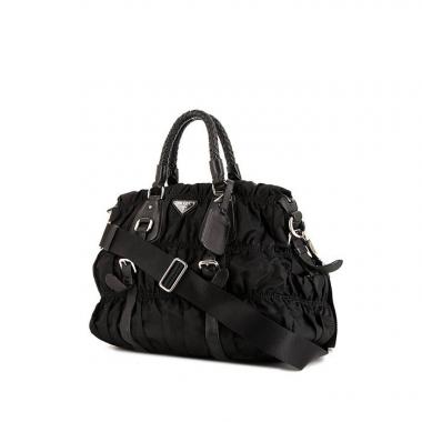Bolso bandolera Prada Gaufre en lona acolchada negra y cuero negro
