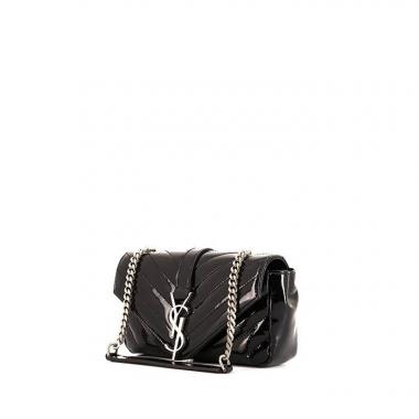 Borsa Saint Laurent Enveloppe in pelle verniciata nera con motivo a spina di pesce